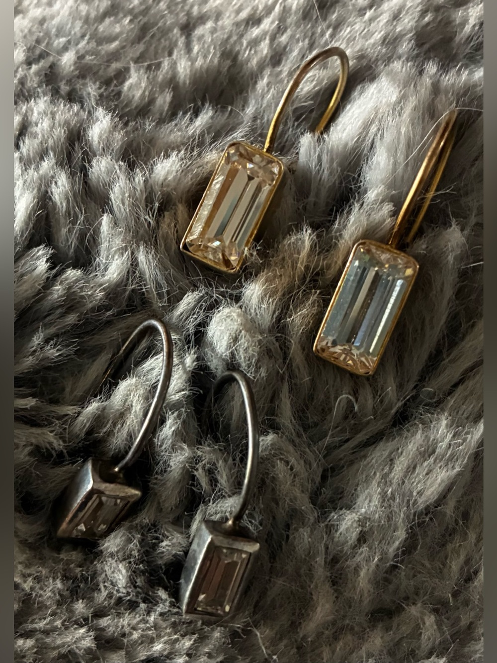 Gold and Silver Rectangular Crystal Drop Earrings - Set of 2